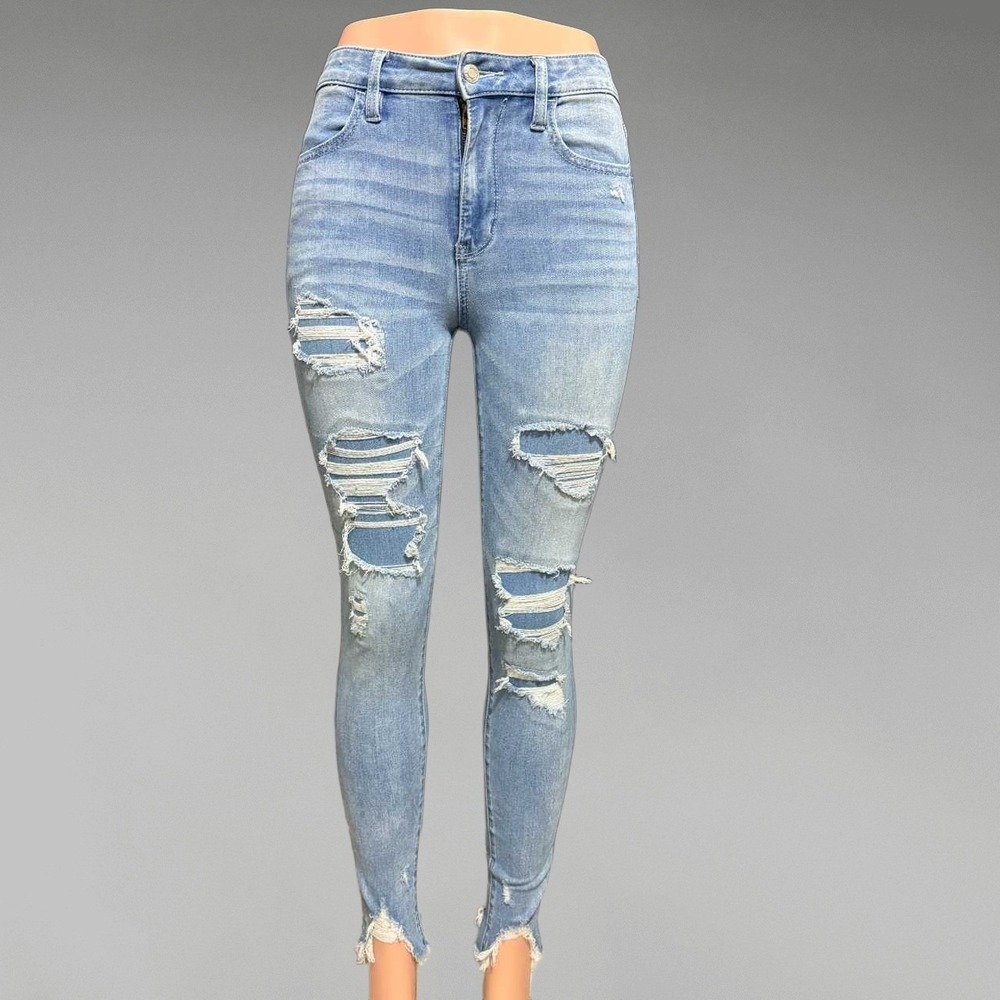American Eagle 360 Next Level Stretch Distressed Skinny Jeans Blue Size 4 RG